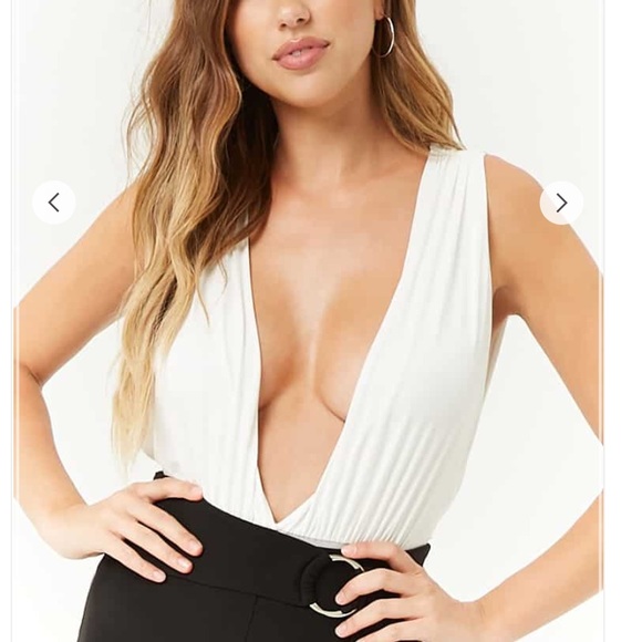 identity Tops - Identity White Plunging Bodysuit Size M NWT